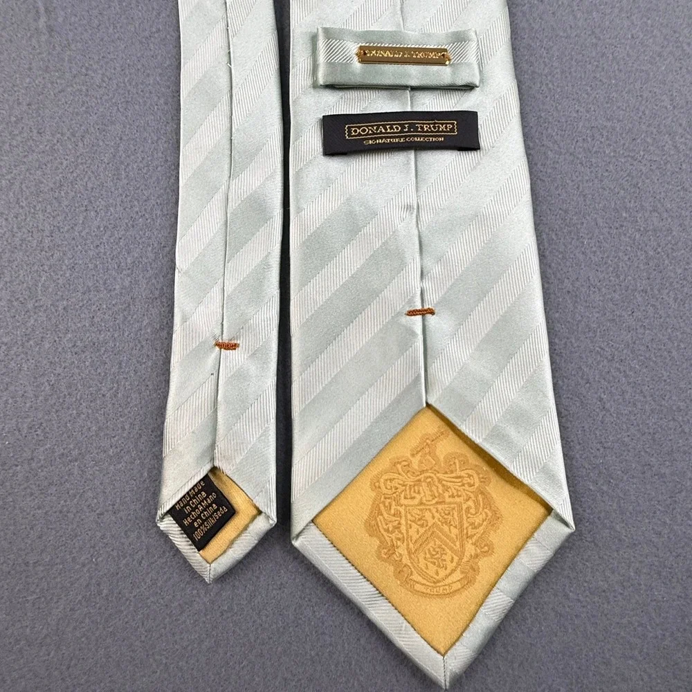 Donald J. Trump Necktie Mens Sage Green Striped‎ Silk Signature Collection
